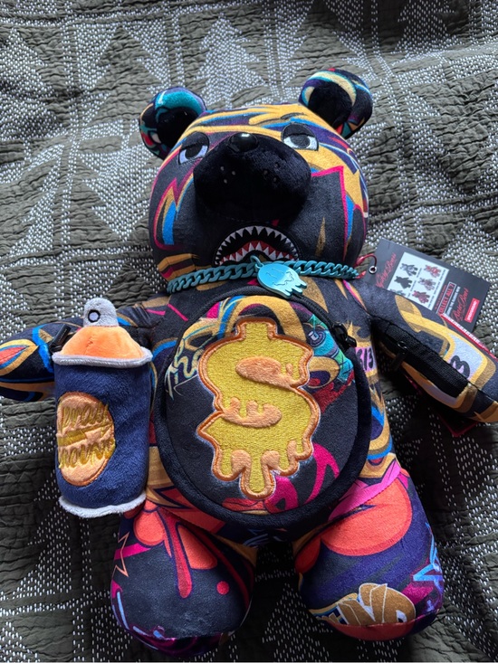 Sprayground Handbags - Sprayground Black Multicolor Graffiti Bear Plush Bag